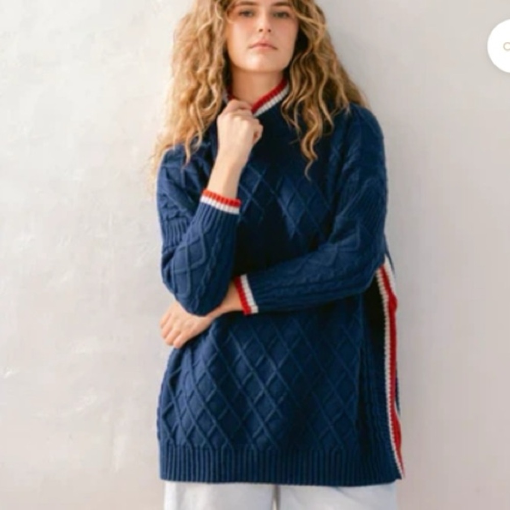 Mersea The Sailor Sweater with Tipping Navy and Red Nautical Stripe Coastal